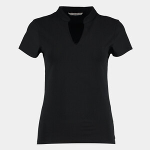 Women's corporate short-sleeved top v-neck mandarin collar (regular fit) Thumbnail