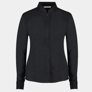 Women's mandarin collar shirt long-sleeved (tailored fit) Thumbnail